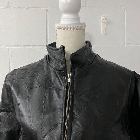 Vintage Cellini Long Full Grain Black Patchwork Leather Matrix Jacket Size XL - Picture 9 of 13